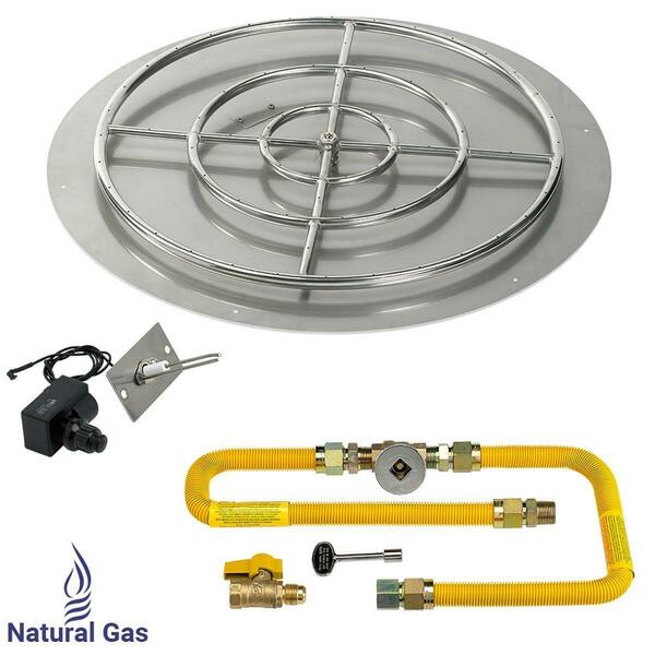 American Fireglass 36 In. High Capacity Round Stainless Steel Flat Pan With Spark Ignition Kit - Natural Gas SS-RFPKIT-N-36H